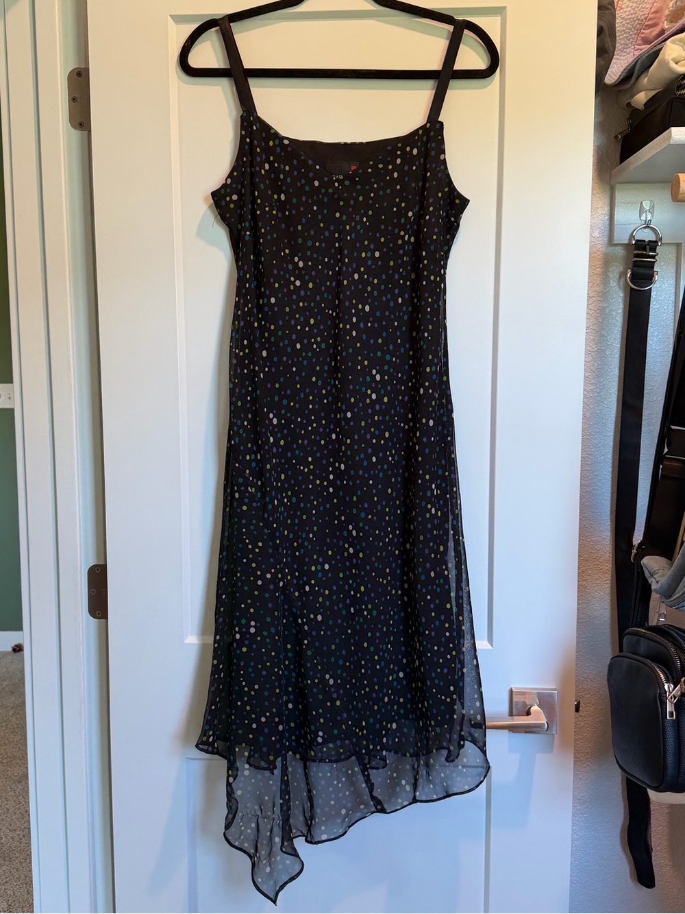 Vintage Scarlett Black Polka Dot High-Low Slip Dress